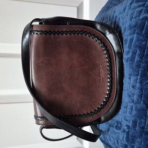 Tignanello Leather Black & Brown Crossbody Saddle Bag, EUC!